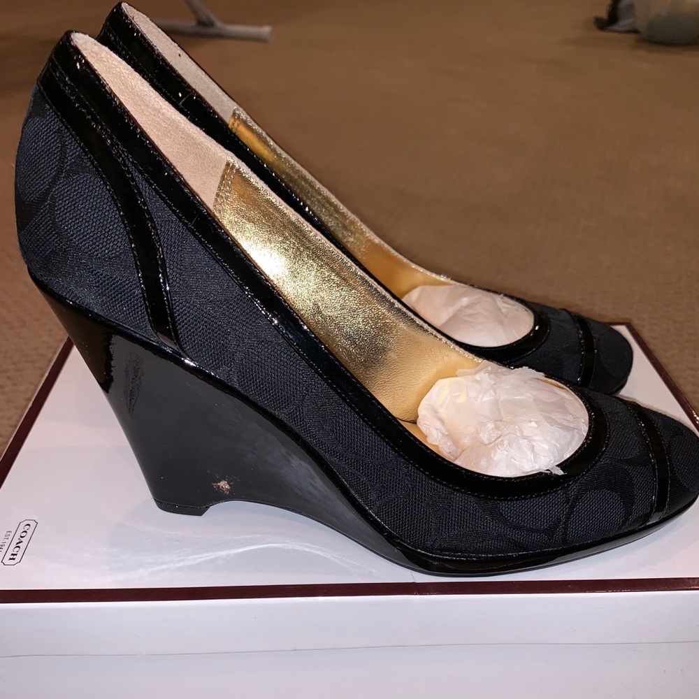COACH black wedge shoes